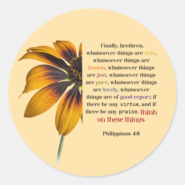 Pegatina Redonda Piensa en Estas Cosas (Anverso)