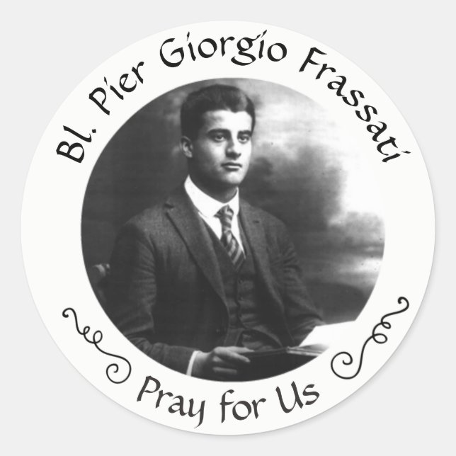 Pegatina Redonda Pier Giorgio Frassati bendecido (Anverso)