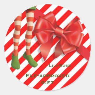 Pegatina Redonda Piernas Divertidas de Duende Navidad Traviesuras