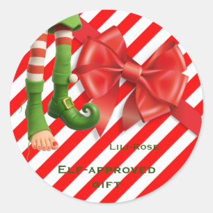 Pegatina Redonda Piernas Divertidas de Duende Navidad Traviesuras