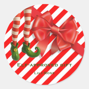 Pegatina Redonda Piernas Divertidas de Duende Navidad Traviesuras