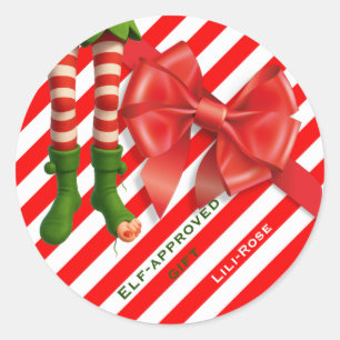 Pegatina Redonda Piernas Divertidas de Duende Navidad   Traviesuras