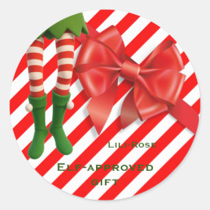 Pegatina Redonda Piernas Divertidas de Duende Navidad Traviesuras