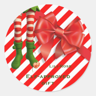 Pegatina Redonda Piernas Divertidas de Elfo Navidad Traviesuras d