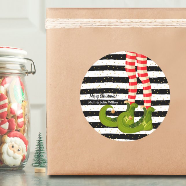 Pegatina Redonda Piernas elfo en franjas blancas y negras (Subido por el creador)