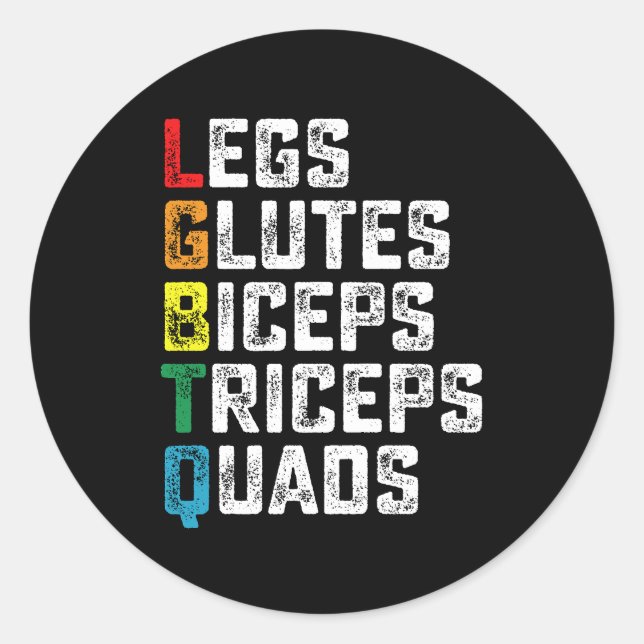 Pegatina Redonda Piernas LGBTQ Glutes Biceps Triceps Quads Gimnasio (Anverso)