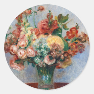 Pegatina Redonda Pierre-Auguste Renoir - Flores en un jarrón