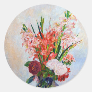 Pegatina Redonda Pierre-Auguste Renoir - Gladiolos