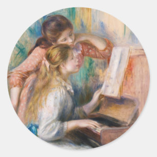 Pegatina Redonda Pierre Auguste Renoir - Jóvenes Chicas en el piano