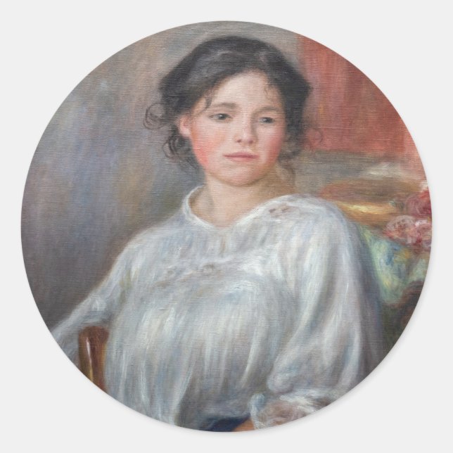 Pegatina Redonda Pierre-Auguste Renoir - Sentada joven (Anverso)