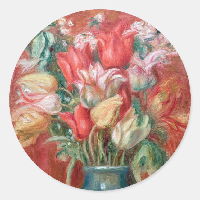 Pegatina Redonda Pierre-Auguste Renoir - Tulip Bouquet (Anverso)