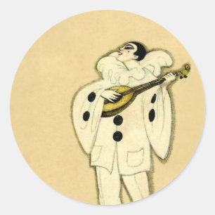 Pegatina Redonda Pierrot Serenades una luna creciente de Sophia Chi