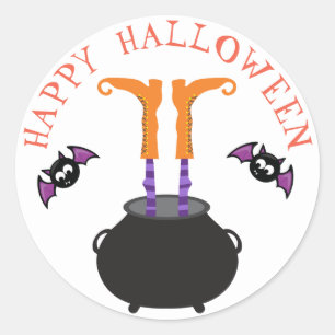 Pegatina Redonda Pies de bruja en Halloween en Cauldron