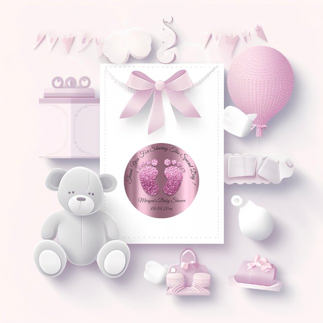 Pegatina Redonda Pies Purpurinas púrpuras Favor de Baby Shower Grac (Purple Glitter Feet Baby Shower Favor Thank You Classic Round Sticker)
