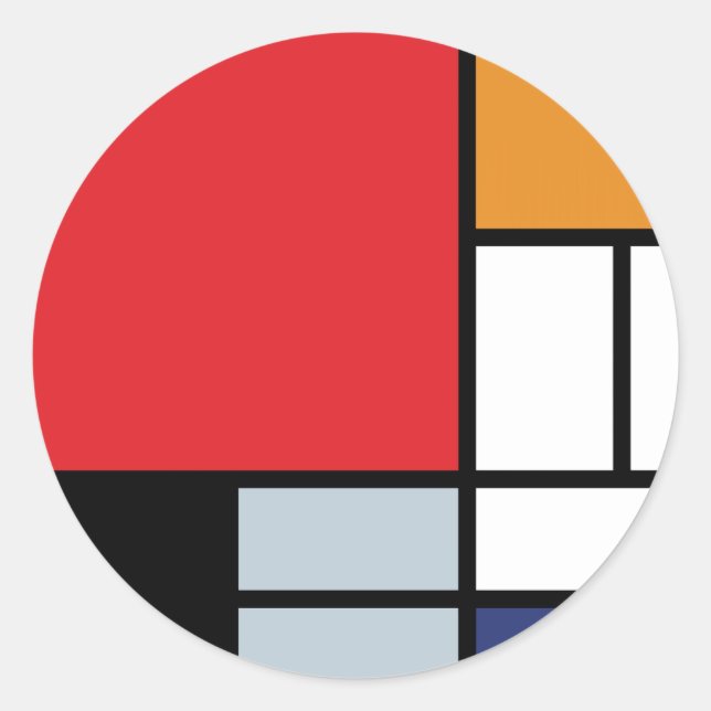 Pegatina Redonda Piet Mondrian - Composición con gran plano rojo (Anverso)