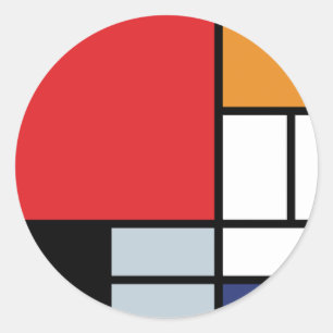 Pegatina Redonda Piet Mondrian - Composición con gran plano rojo