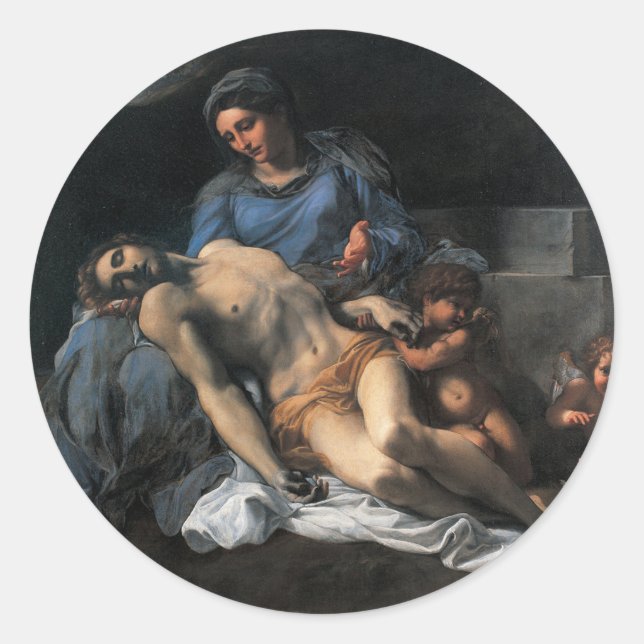 Pegatina Redonda Pieta Jesús María Viernes Santo en Cuaresma (Anverso)