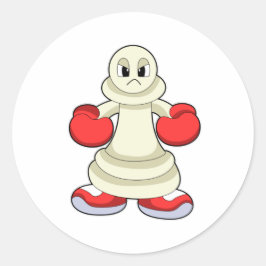 Pegatina Redonda Pieza de ajedrez peatada como boxeador con guantes