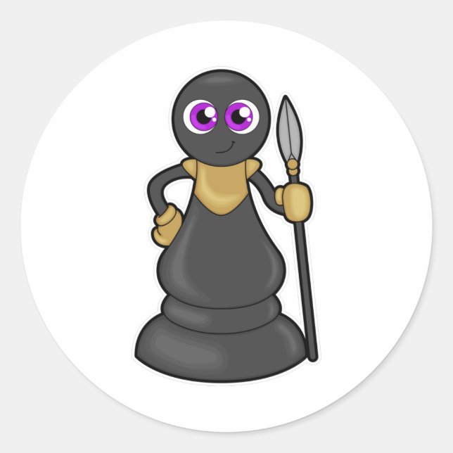 Pegatina Redonda Pieza de ajedrez pegada al ajedrez con Spear (Anverso)