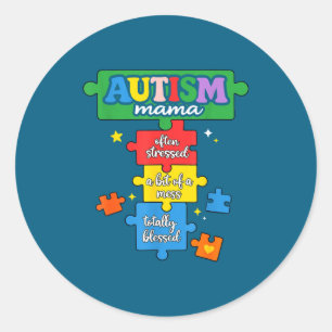 Pegatina Redonda pieza de rompecabezas de mamá autismo conciencia d
