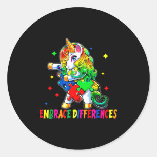Pegatina Redonda Pieza de rompecabezas de unicornio mes de concienc