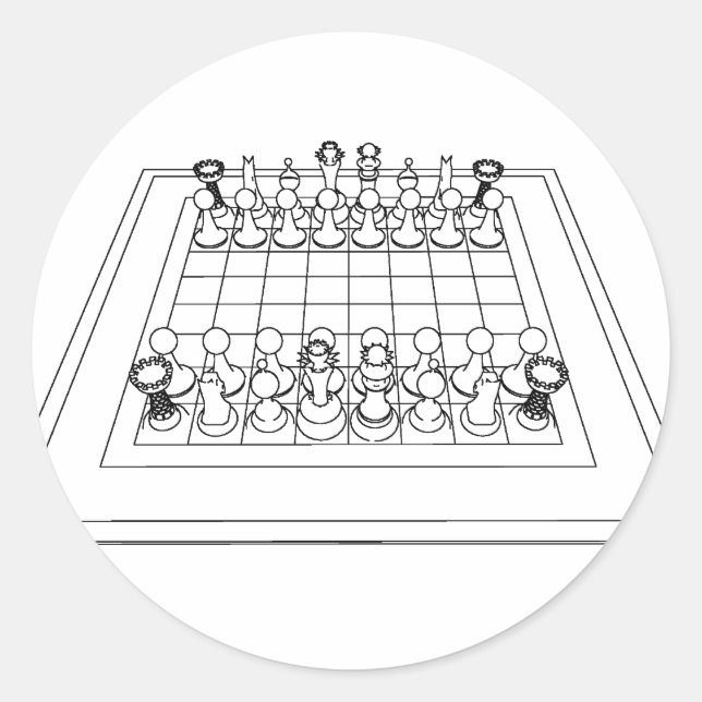 Pegatina Redonda Piezas de ajedrez y ajedrez: (Anverso)