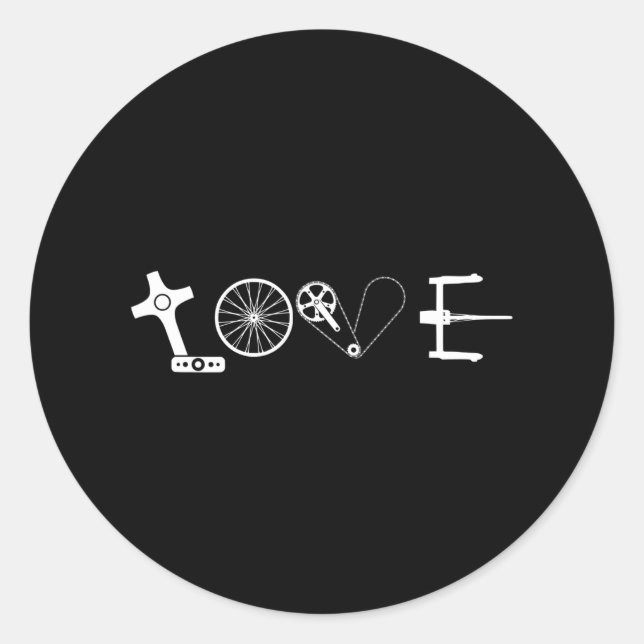 Pegatina Redonda Piezas de bicicleta adoran la bicicleta (Anverso)