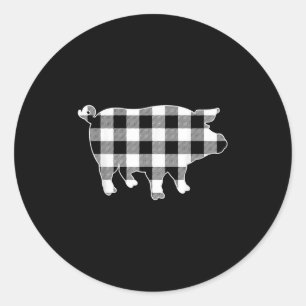 Pegatina Redonda Pig Black & Búfalo blanco Tapado Merry Christm