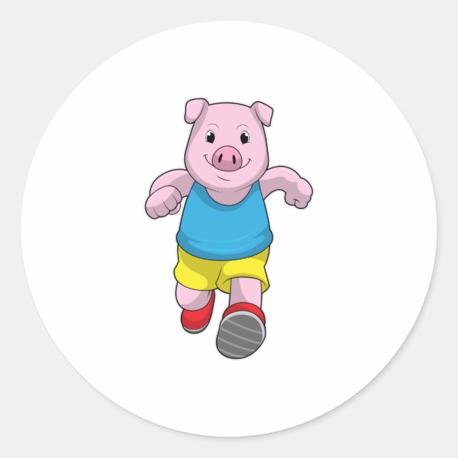 Pegatina Redonda Pig como corredora en ejecución (Anverso)