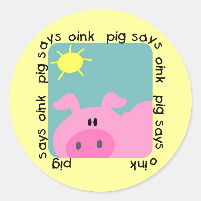 Pegatina Redonda Pig dice camisetas y regalos de Oink (Anverso)
