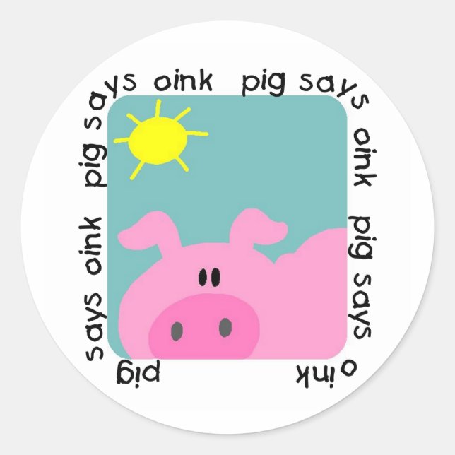 Pegatina Redonda Pig dice camisetas y regalos de Oink (Anverso)