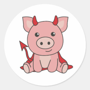 Pegatina Redonda Pig Halloween Cute Devil Witch Costume Classic Tor