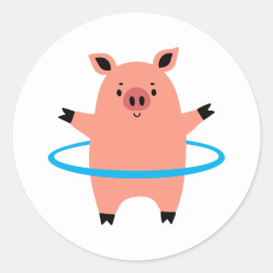 Pegatina Redonda Pig Hula Hoop