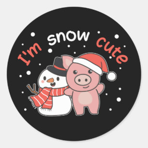 Pegatina Redonda Pig I m Snow Cute Snowman Snow Pun