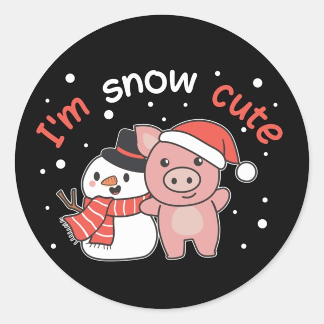 Pegatina Redonda Pig I m Snow Cute Snowman Snow Pun Classic Round S (Anverso)