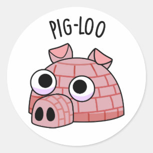 Pegatina Redonda Pig-loo divertido juego de palabras de iglú