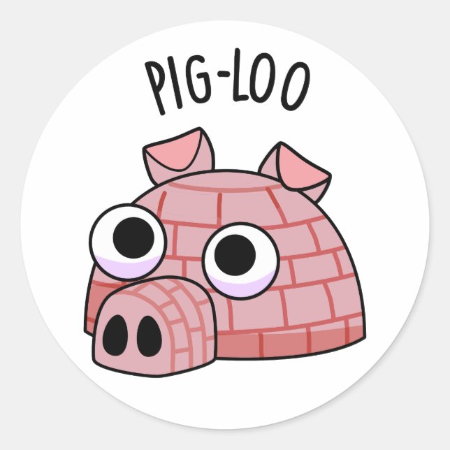 Pegatina Redonda Pig-loo Funny Igloo Pun (Anverso)
