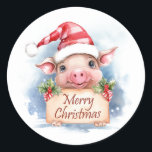 Pegatina Redonda Pig Merry Christmas<br><div class="desc">Pegatina de Navidad Pig Merry</div>