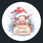 Pegatina Redonda Pig Merry Christmas<br><div class="desc">Pegatina de Navidad Pig Merry</div>