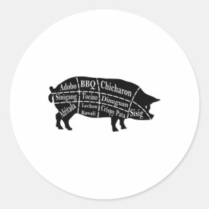 Pegatina Redonda Pig Parts Filipino Food Bbq Pinoy Adobo Funny Porc
