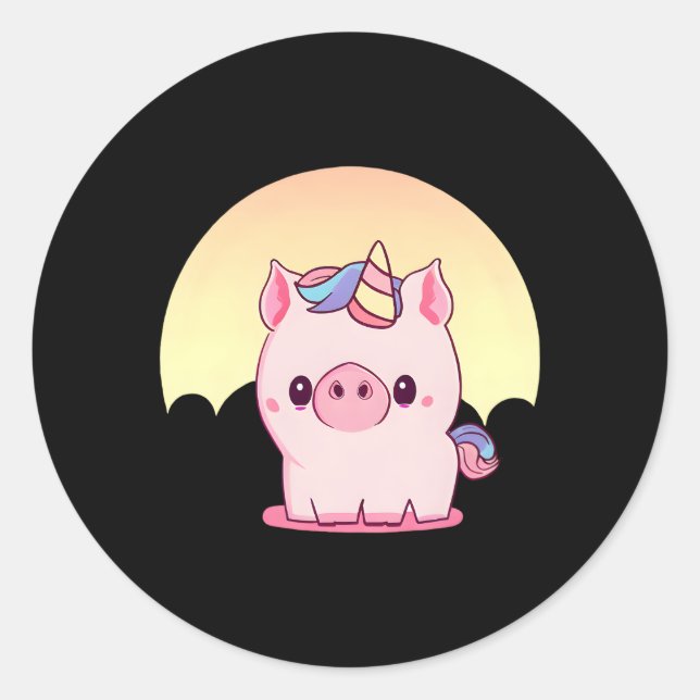 Pegatina Redonda Piggicorn De Unicornio Encantado (Anverso)