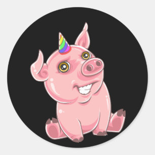 Pegatina Redonda Piggycorn Rainbow Funny Pig Unicorn
