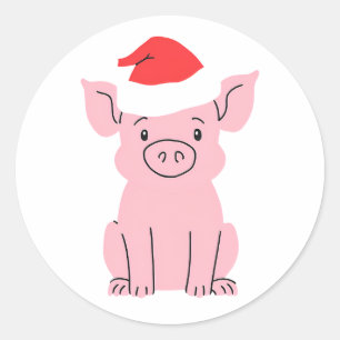 Pegatina Redonda Piglet de vacaciones con Santa Hat