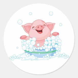 Pegatina Redonda Piglet Tomando Un Baño De Pegatinas