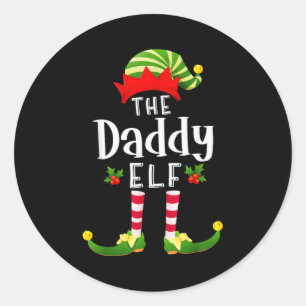Pegatina Redonda Pijama a juego de Papá Elfo de Navidad Fiesta de N