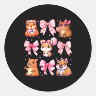 Pegatina Redonda Pijama con lazo coqueto adorable para capibara par