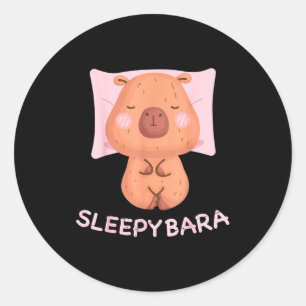 Pegatina Redonda Pijama De Capybara Dormilona Bata Sleepybara Roedo