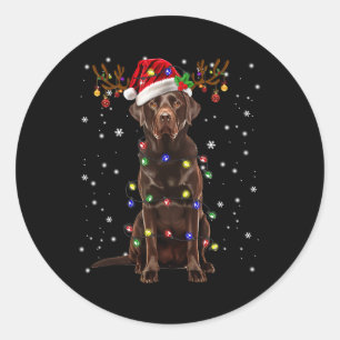 Pegatina Redonda Pijama de luz de árbol de Navidad de Labrador Lab