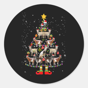 Pegatina Redonda Pijama de Navidad de Cabra Luces de árbol de Navid