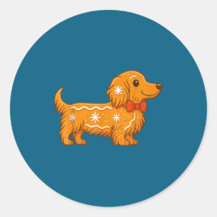 Pegatina Redonda Pijama de Navidad de Dachshund de pelo largo de je